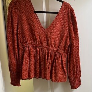 Madewell Rust and White Floral Blouse